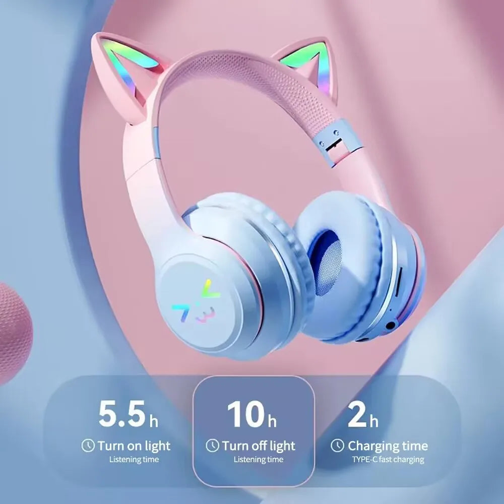 Over-Ear ANC Headset with RGB Cat Ears – Wired & Wireless, Gaming Mode