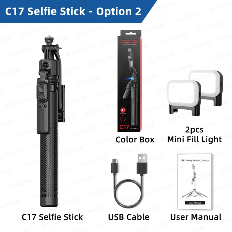 AI Face Tracking Selfie Stick Tripod – 1.63m Smart Quadrapod