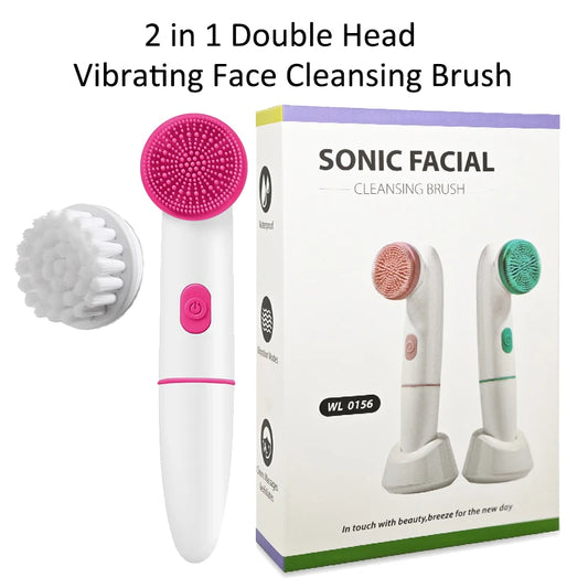 Miqmi Waterproof Sonic Facial Cleansing Brush – 2-in-1 Double Head Silicone Pore Cleaner