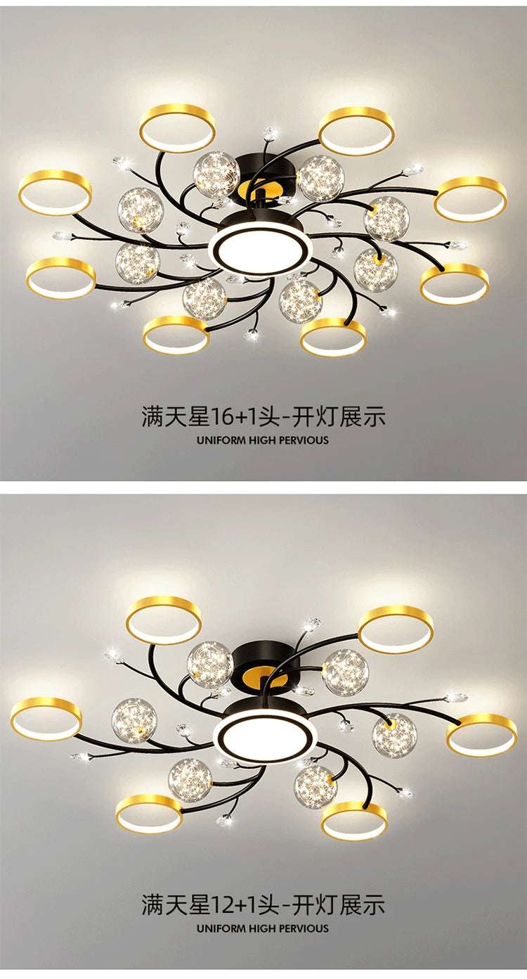 Artpad Modern Star Moon Ceiling Light Fixture | Romantic LED Chandelier for Bedroom & Living Room
