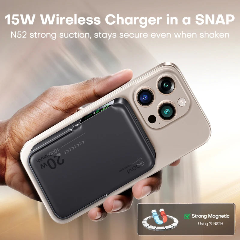 10000mAh Wireless Power Bank – 3-in-1 Magnetic Charger with TFT Display & Stand