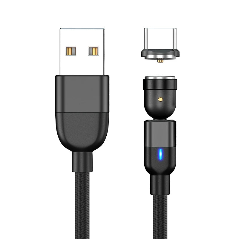 540° Rotating Magnetic Charging Cable | 3-in-1 USB-A to Type-C / Micro USB / Lightning