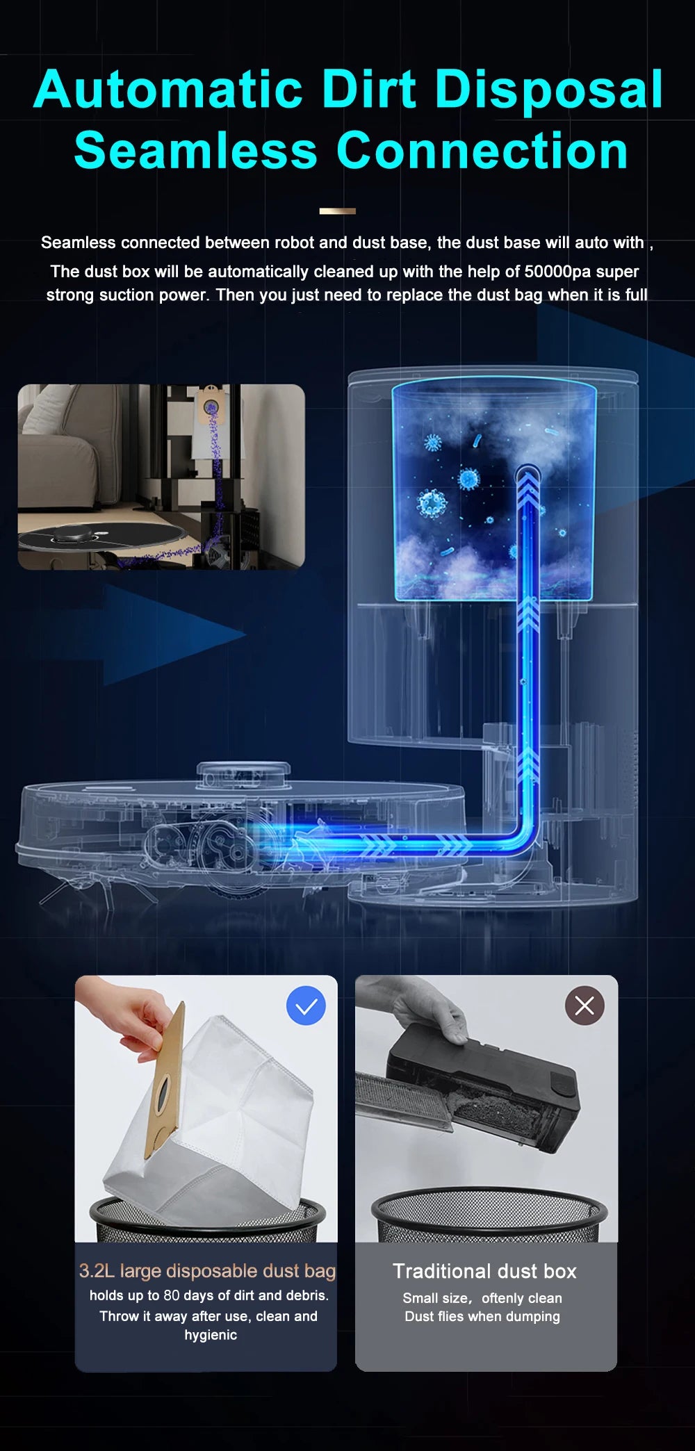 ABIR K30 Robot Vacuum Cleaner – 6500Pa LiDAR Smart Mapping, Self-Empty Station & Mop