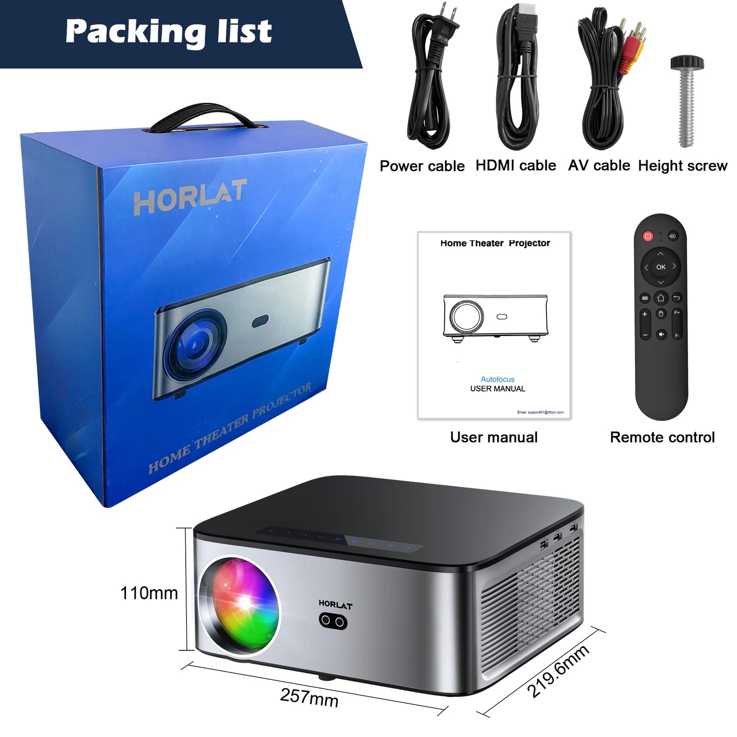 4K Smart Projector – 1600 ANSI, Android 12, WiFi 6, BT 5.2, Native 1080P