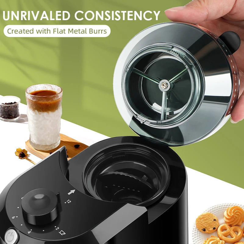 KIRAINAFLY Professional Electric Burr Coffee Grinder – 28-Level Flat Burr, 2–12 Cup Control