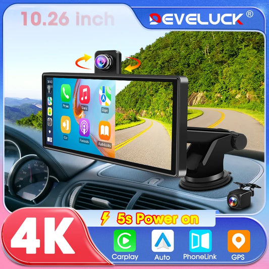 Develuck 10.26” Wireless CarPlay & Android Auto Smart Screen – Full HD Display with Optional 4K Camera