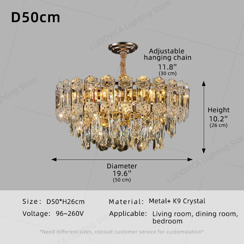 LUDOVICA Crystal LED Chandelier | Elegant Pendant Light for Bedroom & Dining