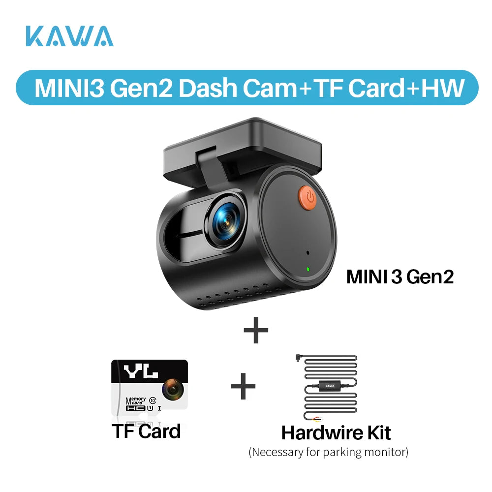 KAWA MINI3 Gen2 2K Dash Cam – Hidden WiFi Car DVR with Voice Control & Night Vision