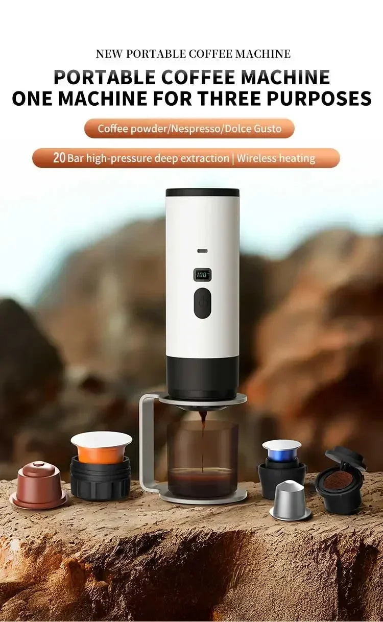 TINSOL Rechargeable Coffee Maker – Wireless Heating, 90ml Water Tank, Camping & Travel Use