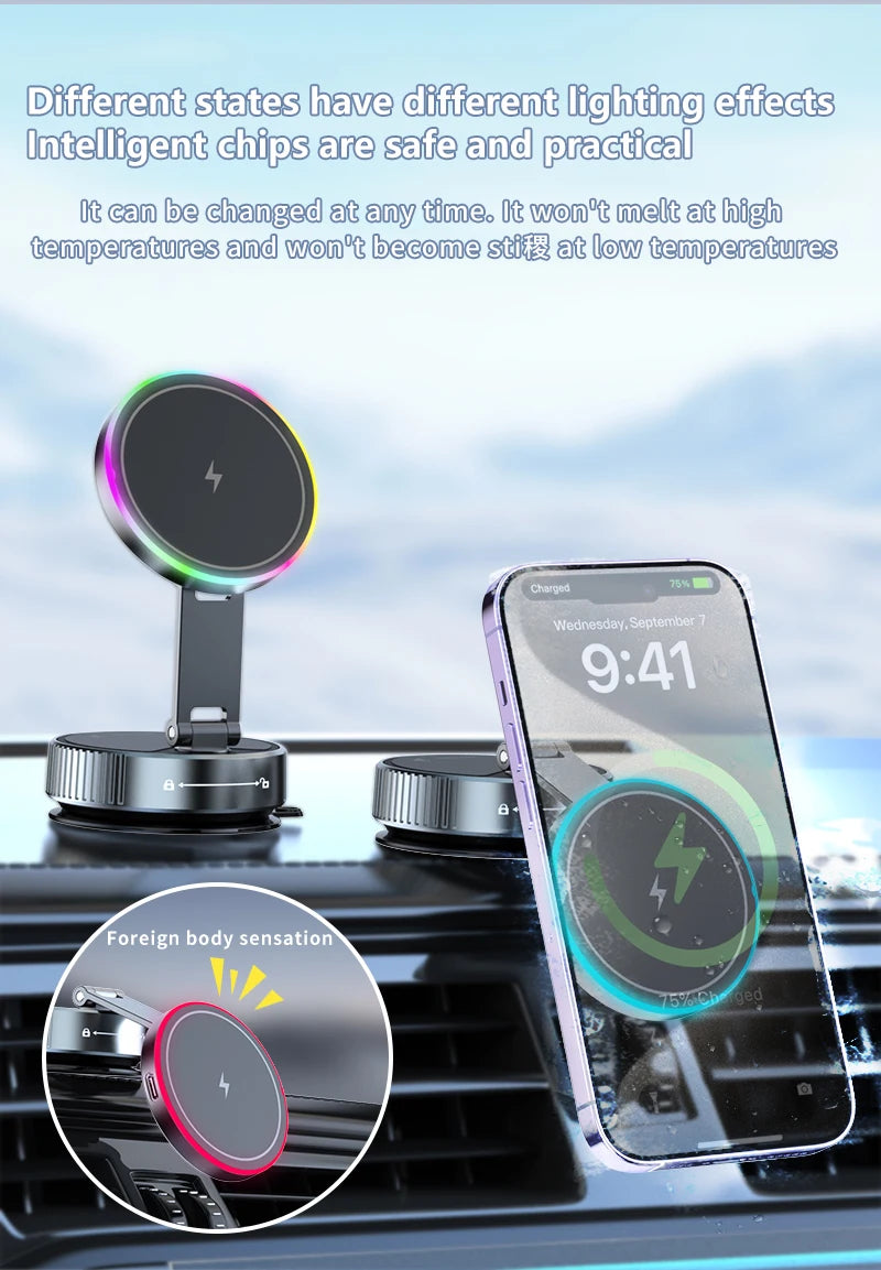 Aluminium Magnetic Car Holder with Wireless Charging – iPhone Compatible