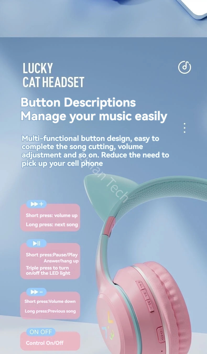 Over-Ear ANC Headset with RGB Cat Ears – Wired & Wireless, Gaming Mode