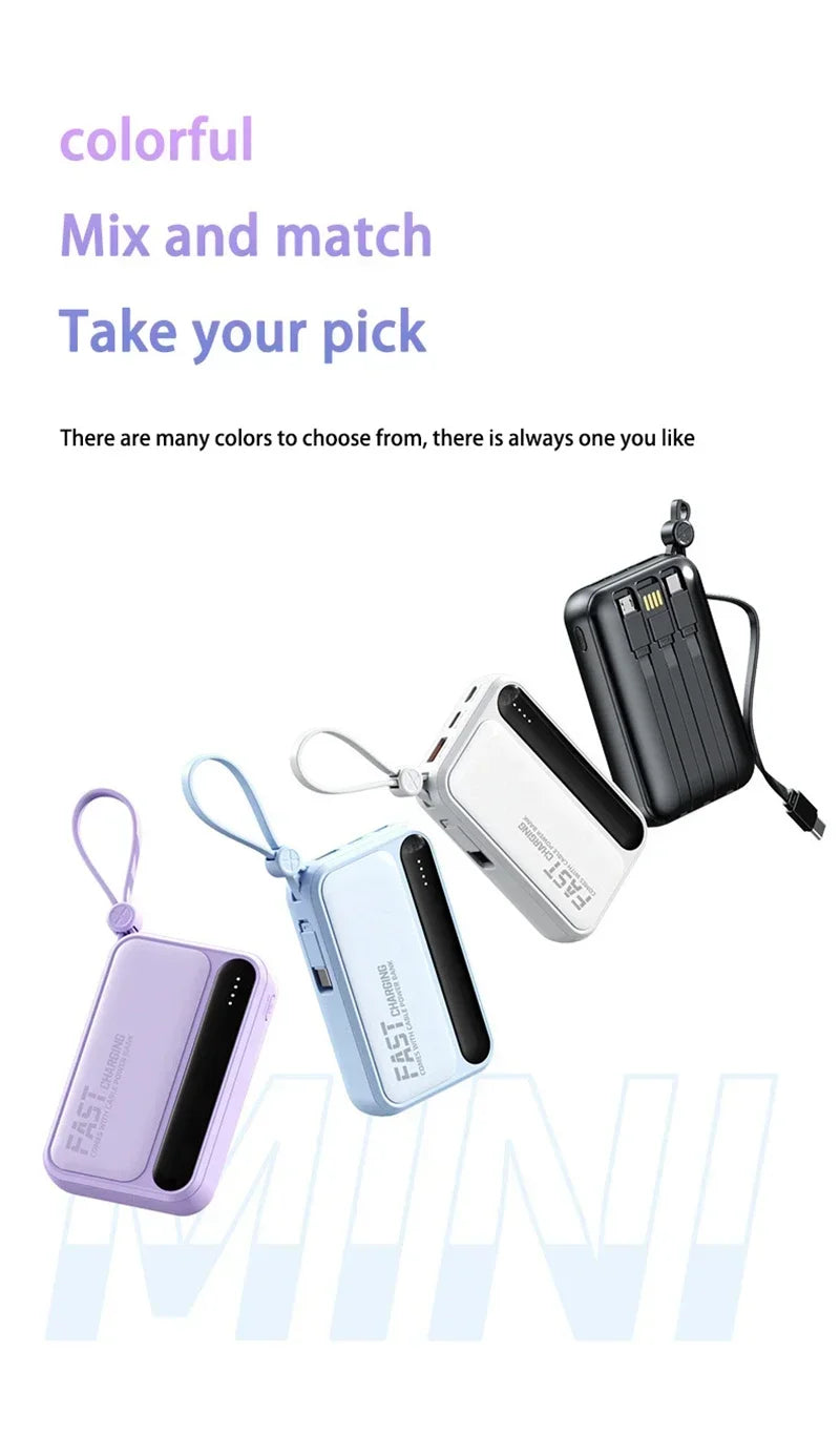 High-Capacity Power Bank 120W – Built-in 4 Cables, Digital Display (10000mAh / 30000mAh / 50000mAh)