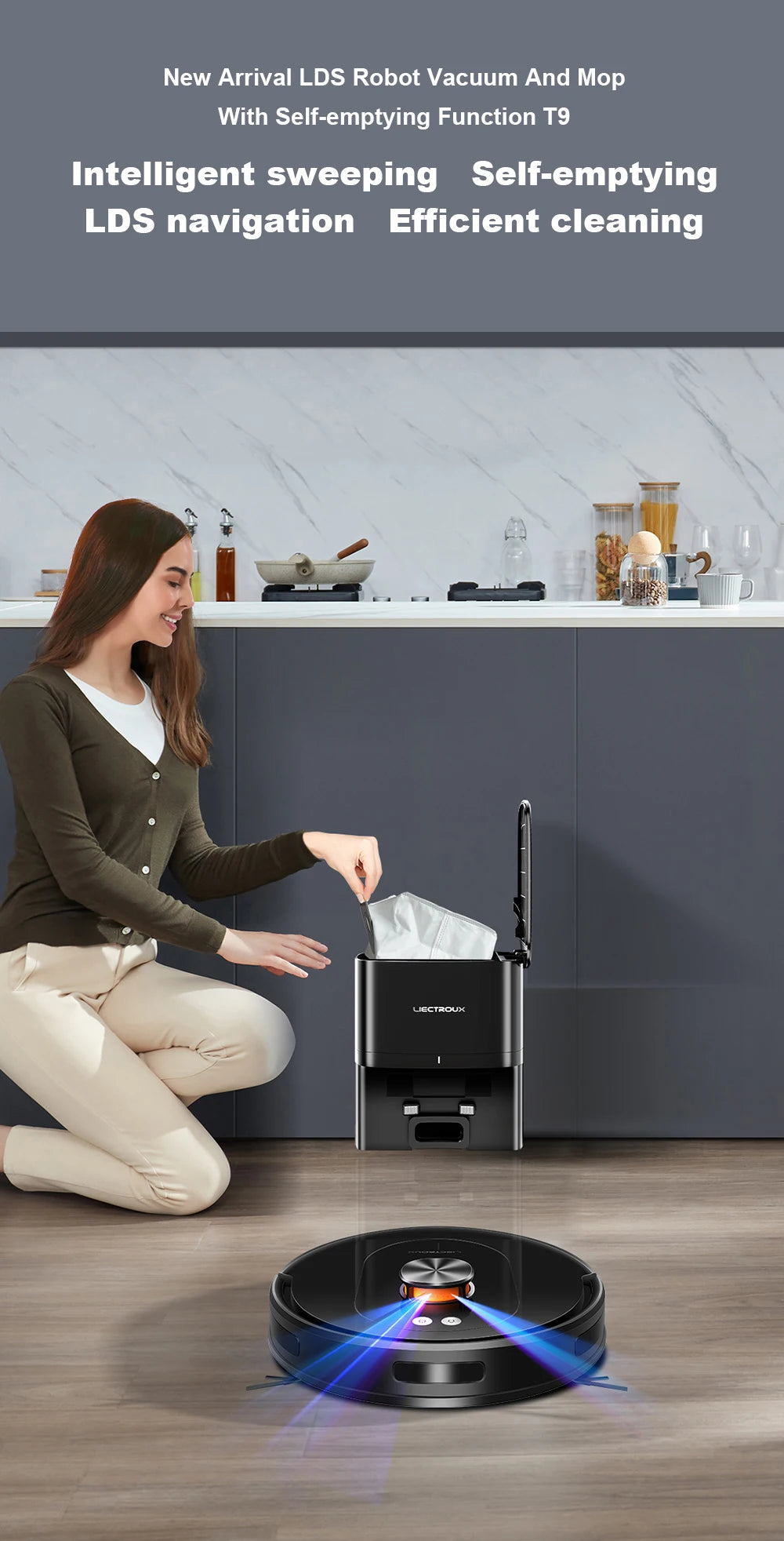 Liectroux T9 Robot Vacuum & Mop – 6500Pa LiDAR Mapping, Self-Empty Station, Dual-Band WiFi