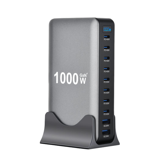 Ultra-Power 1000W GaN Desktop Charger – 10-Port Fast Charging Station