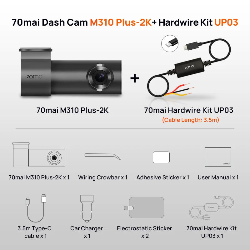 70mai M310 Plus 2K Dash Cam – 1440P WiFi Car DVR with Voice Control & 24H Parking Guard