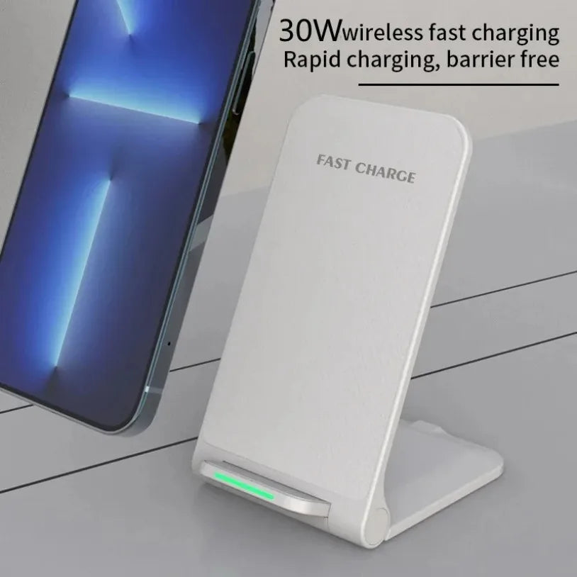 VIKEFON Fast Wireless Charger Stand 30W with Dual-Coil & Foldable Design