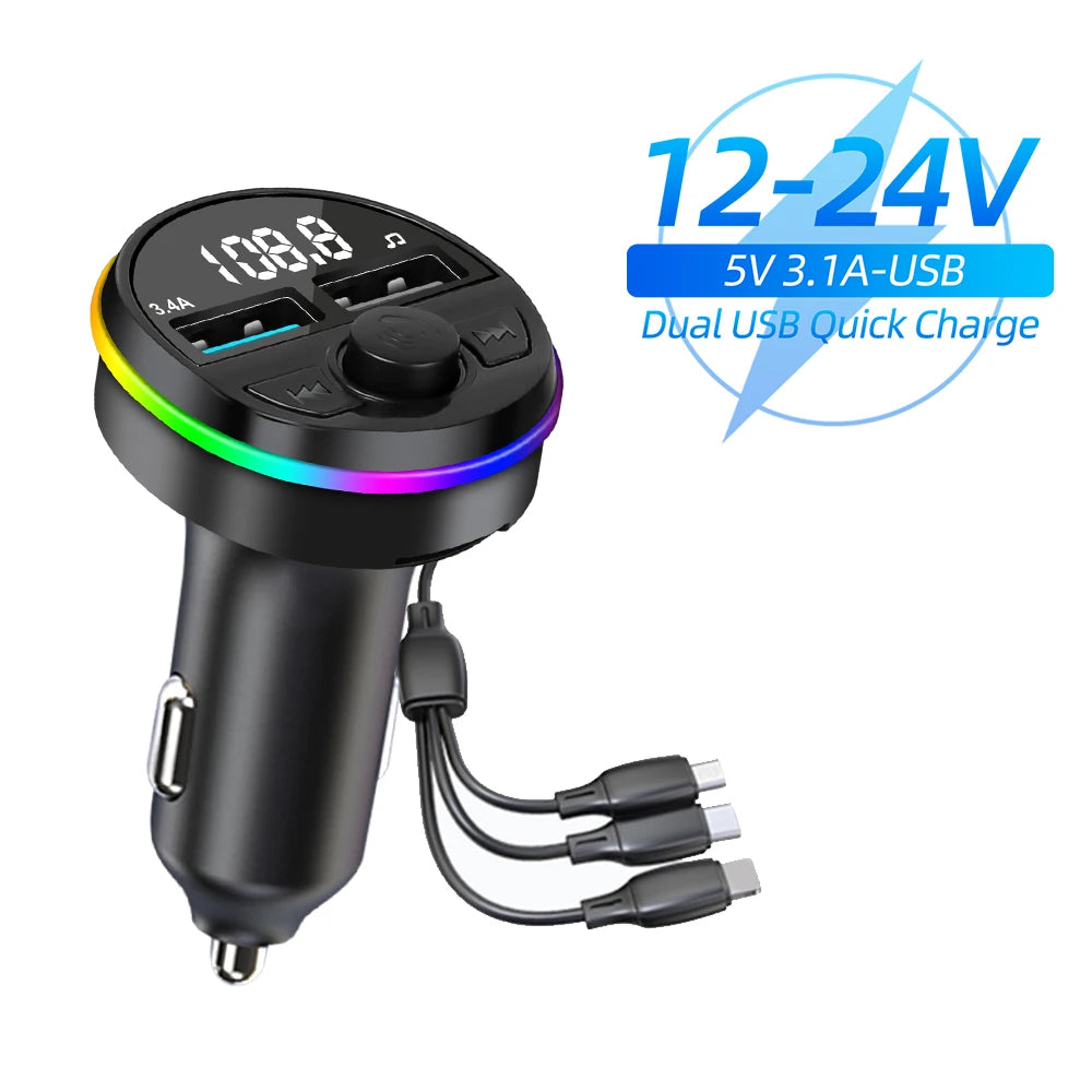 Car Bluetooth FM Transmitter with Dual USB Phone Charger – Hands-Free Music & Calls (12V, CE Certified)