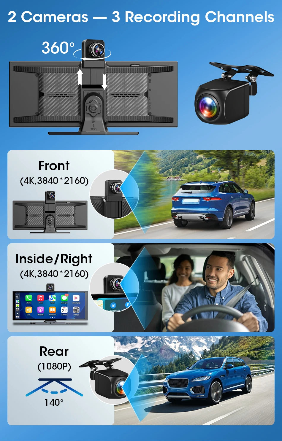 Develuck 11.26” 4K Smart Rearview Mirror Dash Cam with CarPlay & Android Auto