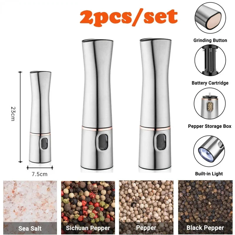 Electric Salt & Pepper Grinder – One-Touch Stainless Steel Spice Mill with Adjustable Coarseness