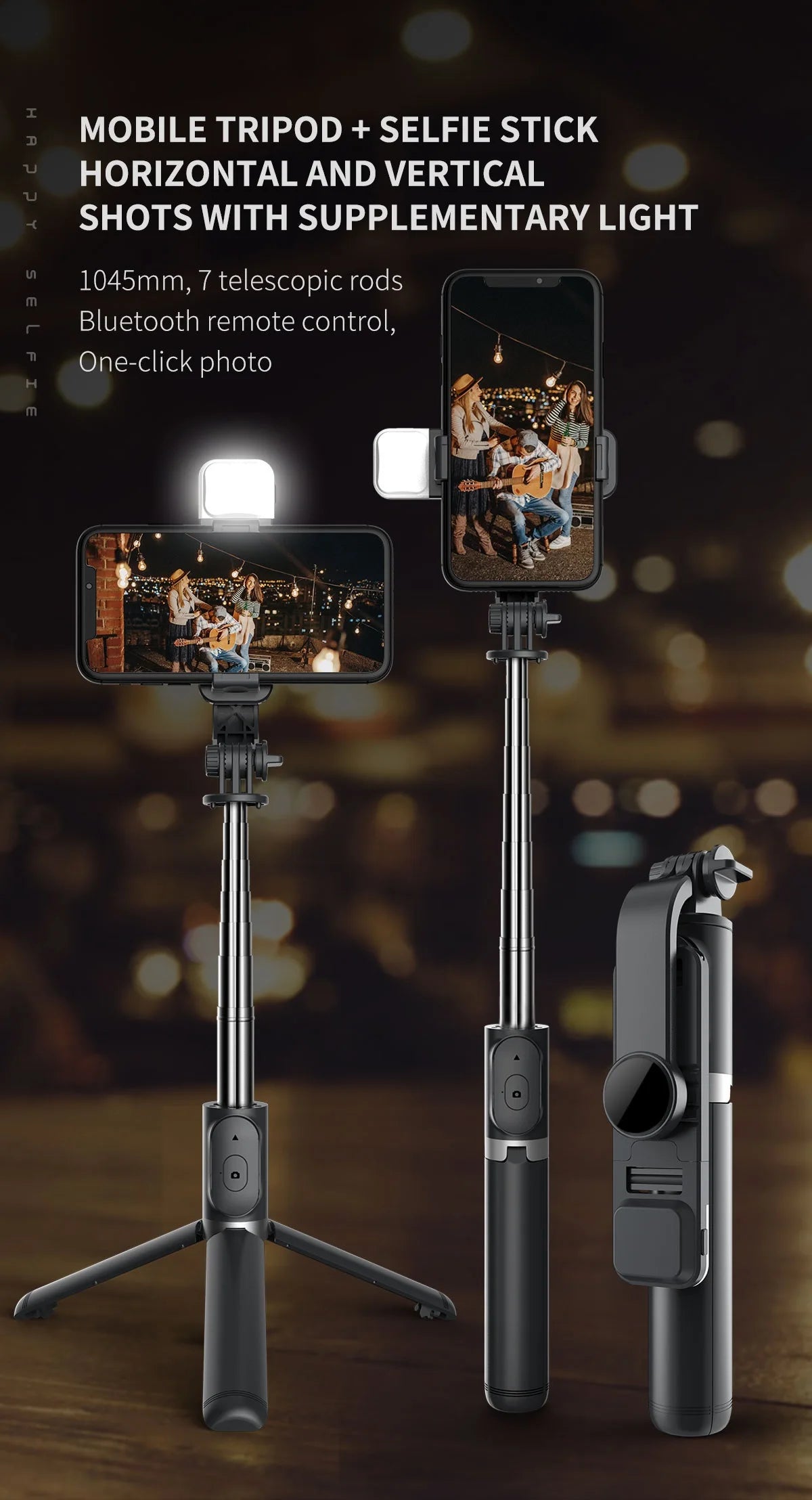 Stainless Steel Bluetooth Selfie Stick Tripod for Smartphones (Q02s)
