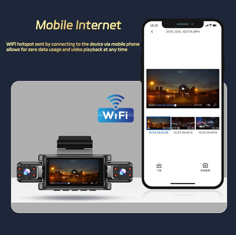 360° 4-Lens Dash Cam 1080P – WiFi Car DVR with Night Vision & Loop Recording