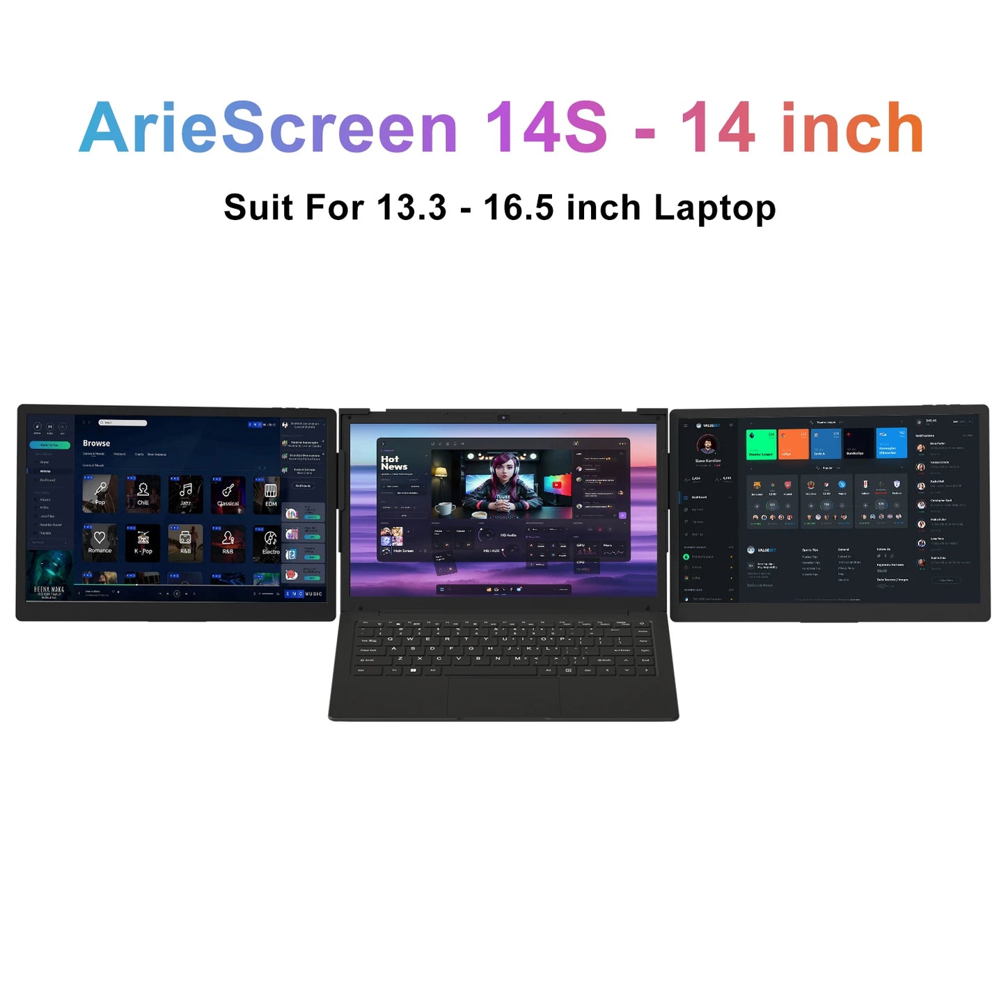 ArieScreen 13S Pro Portable Triple Screen Monitor – 14″ IPS, Type-C, 1920×1280