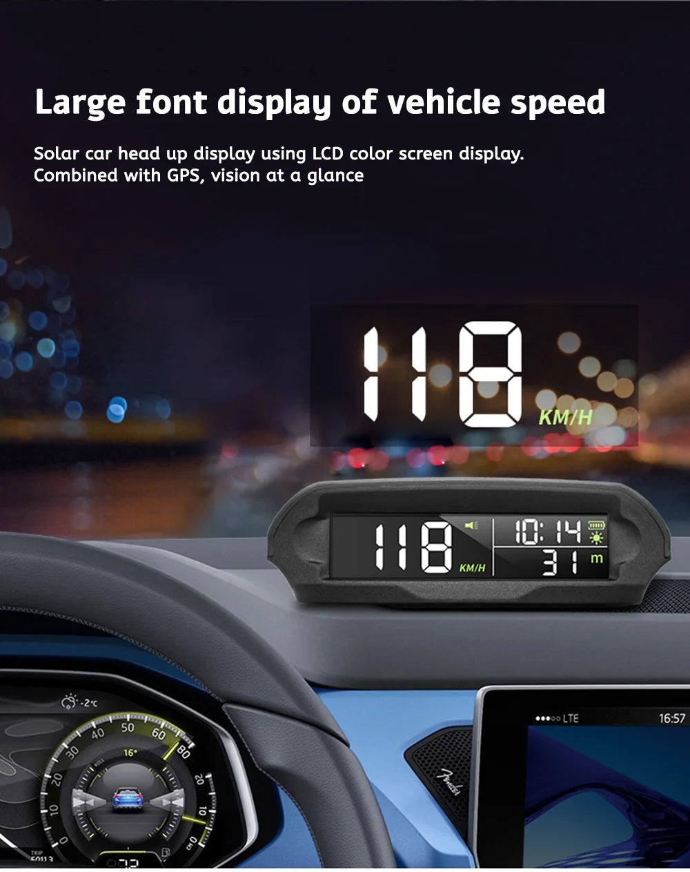 MAIMEIMI Solar GPS Car Head-Up Display – Universal Digital Speedometer HUD with Overspeed & Fatigue Alertsr