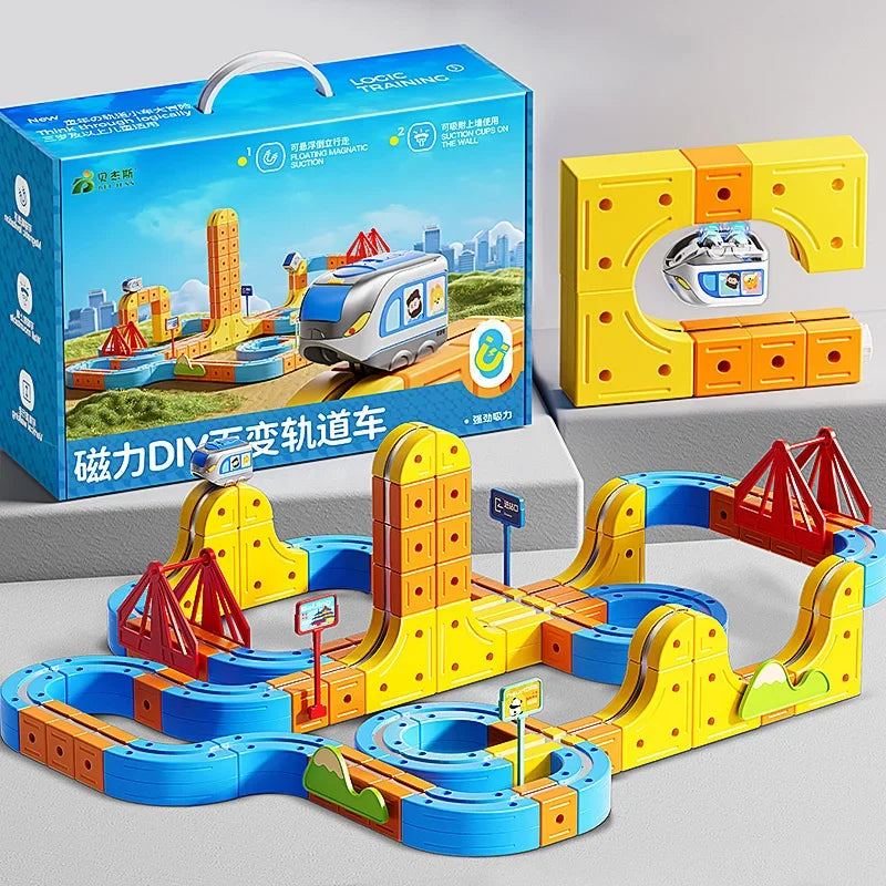 DIY 3D Magnetic Cube Train Set – Montessori STEM Track & Maze Learning Toy