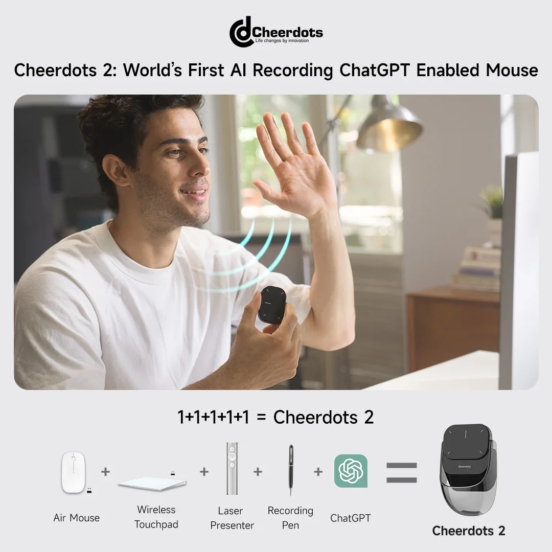 Ostar Yeah Cheerdots 2 AI Air Mouse – Bluetooth Wireless Presentation Remote with AI Recording & ChatGPT