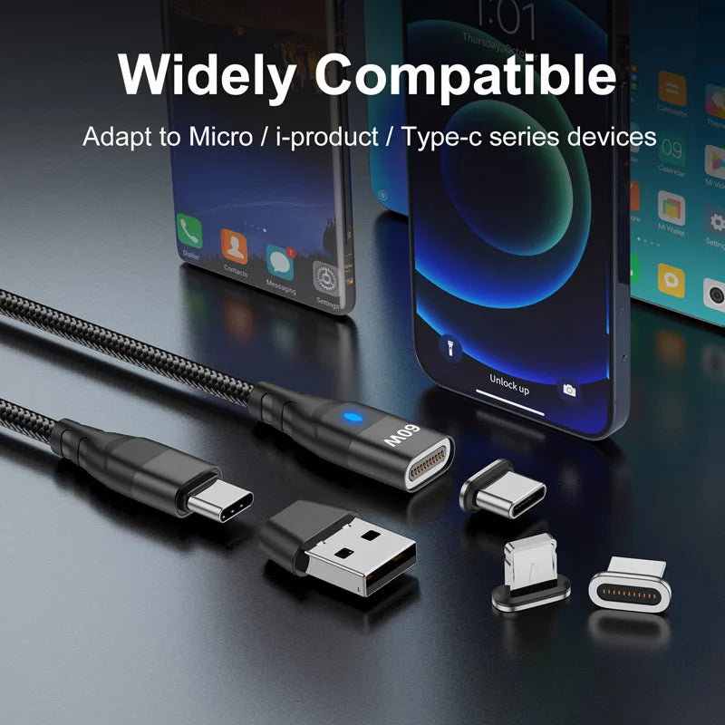 Nylon Braided 6-in-1 Charging Cable – QC3.0 Fast Charge & Data Sync (3A)