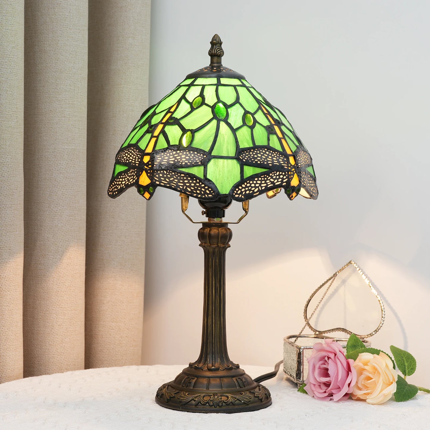 Artistic Stained Glass Desk Lamp | Resin Base Ambient Bedside Light