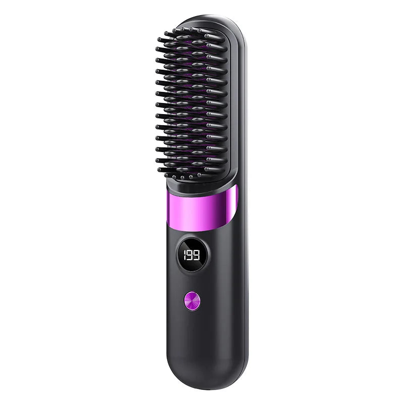 Wireless Hair Straightening & Curling Comb – Rechargeable Ceramic Hot Brush 200°C