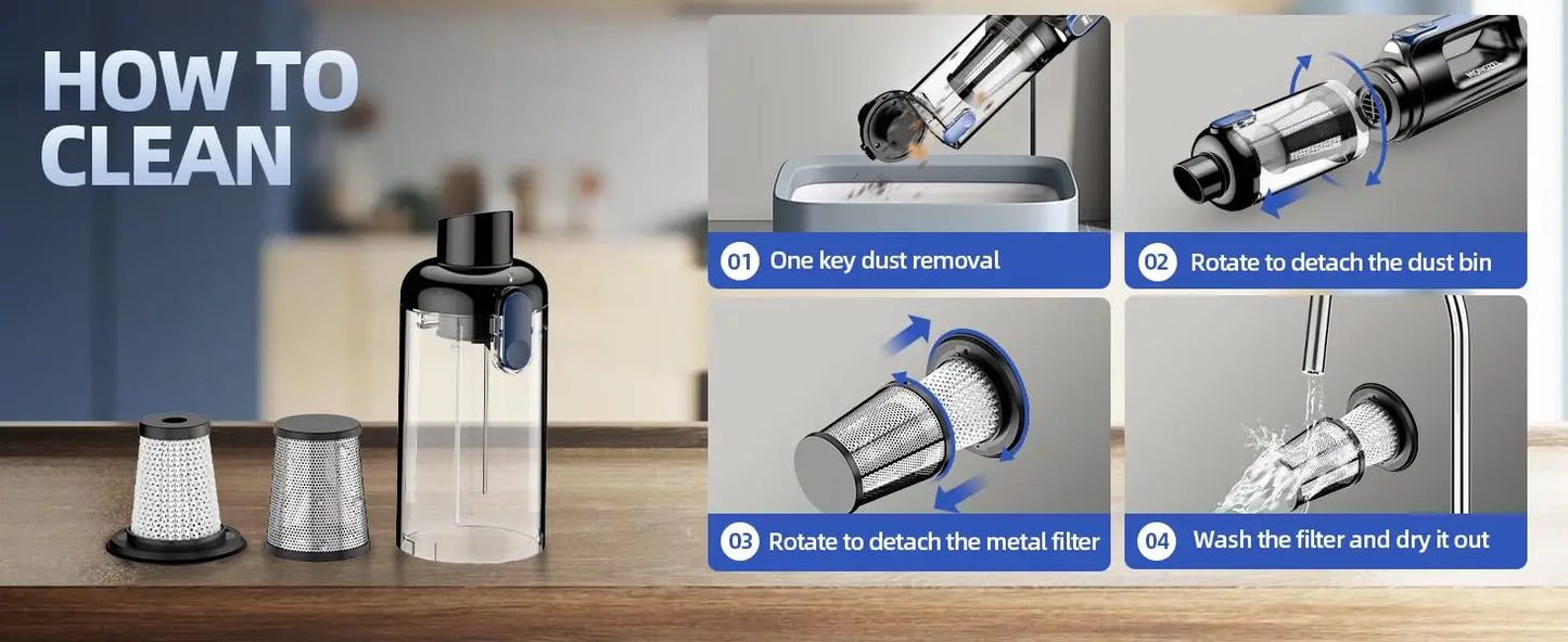 Handheld Car Vacuum Cleaner 2-in-1 – Powerful Suction & Air Duster, Rechargeable