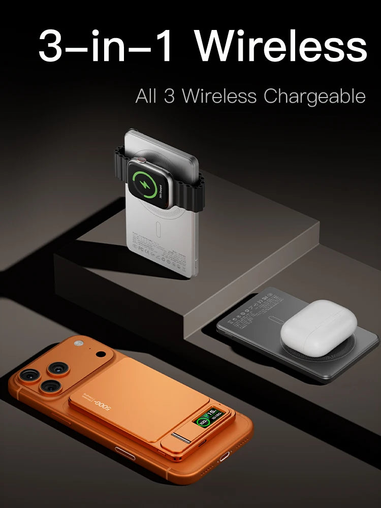 3-in-1 Wireless Power Bank 20W – MagSafe-Style Magnetic Charger with Smart Display & Stand