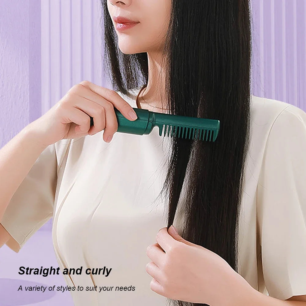 2-in-1 Mini Cordless Hair Straightener Comb – USB Rechargeable Portable Styling Tool