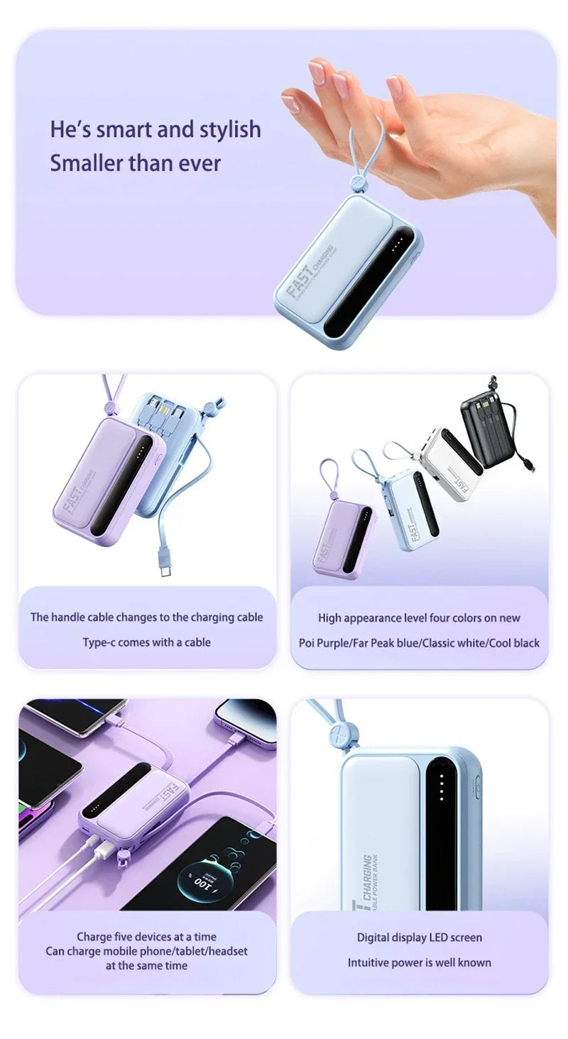 High-Capacity Power Bank 120W – Built-in 4 Cables, Digital Display (10000mAh / 30000mAh / 50000mAh)