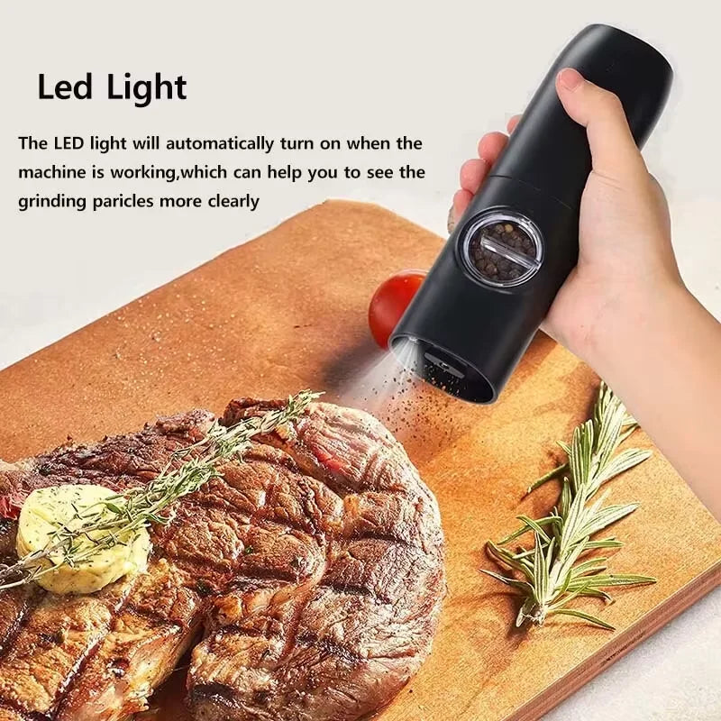 OLOEY Rechargeable Electric Salt & Pepper Grinder Set – Adjustable Coarseness with LED & Charging Base