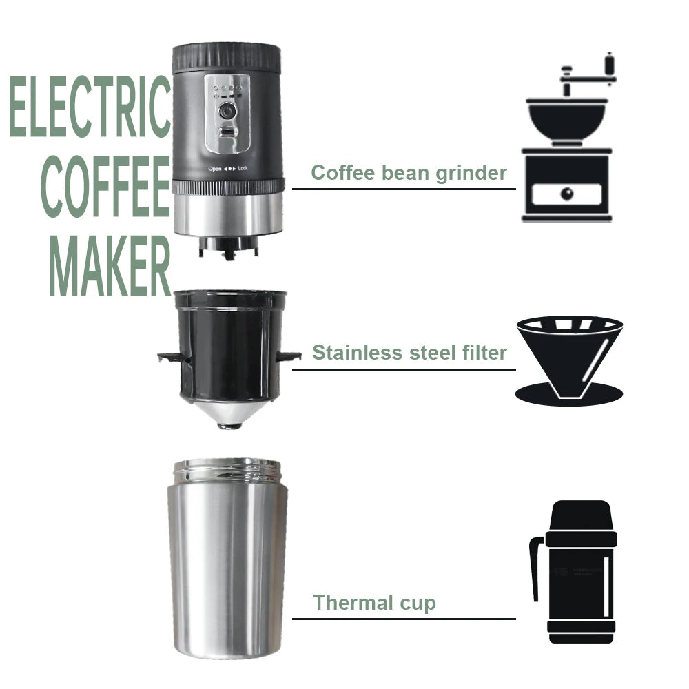 SENSEMAKE Portable Electric Coffee Maker with Grinder – Rechargeable 3-in-1 Travel Brewer