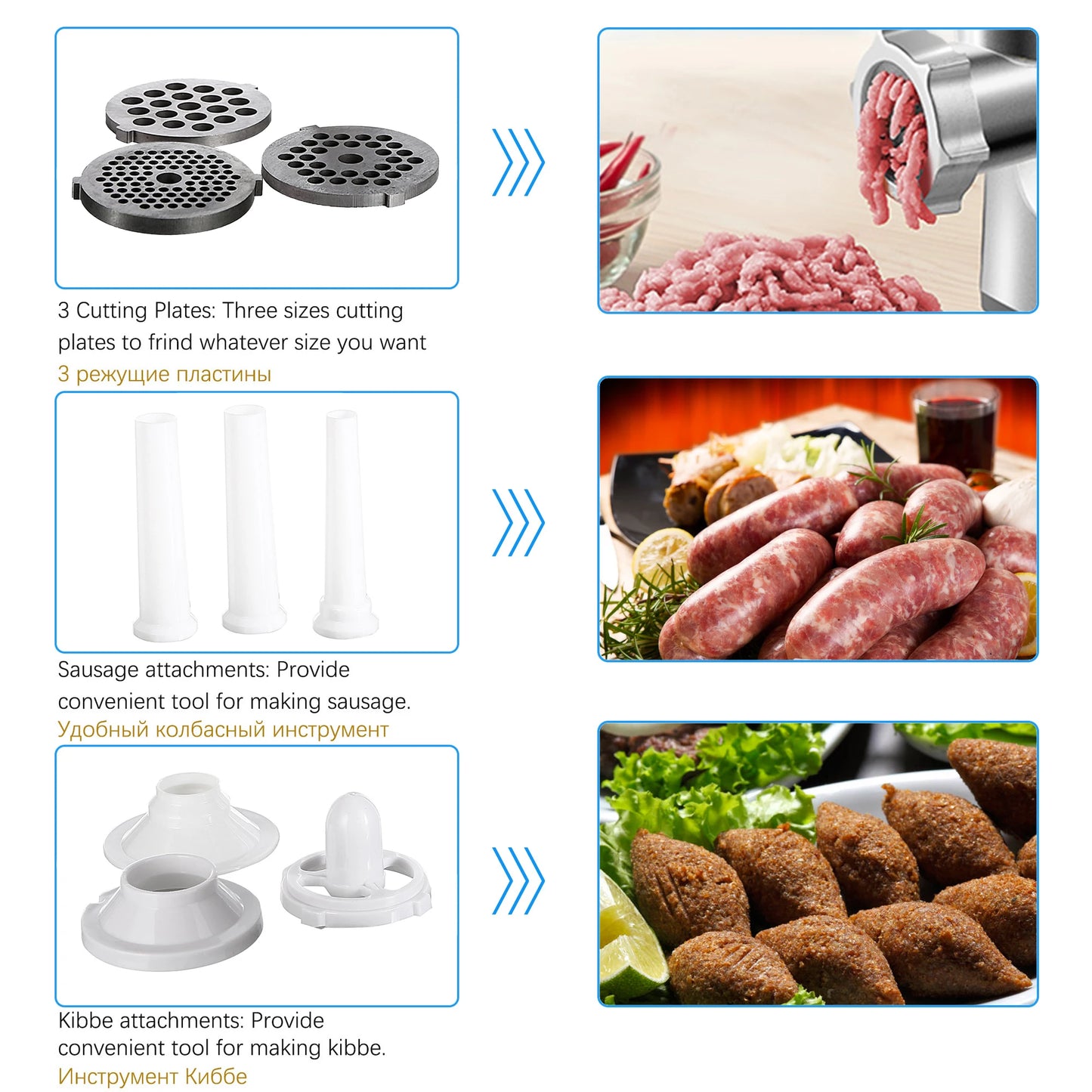 SONIFER Heavy Duty Meat Grinder – 3000W Max Power, Stainless Steel Mincer with Sausage Maker
