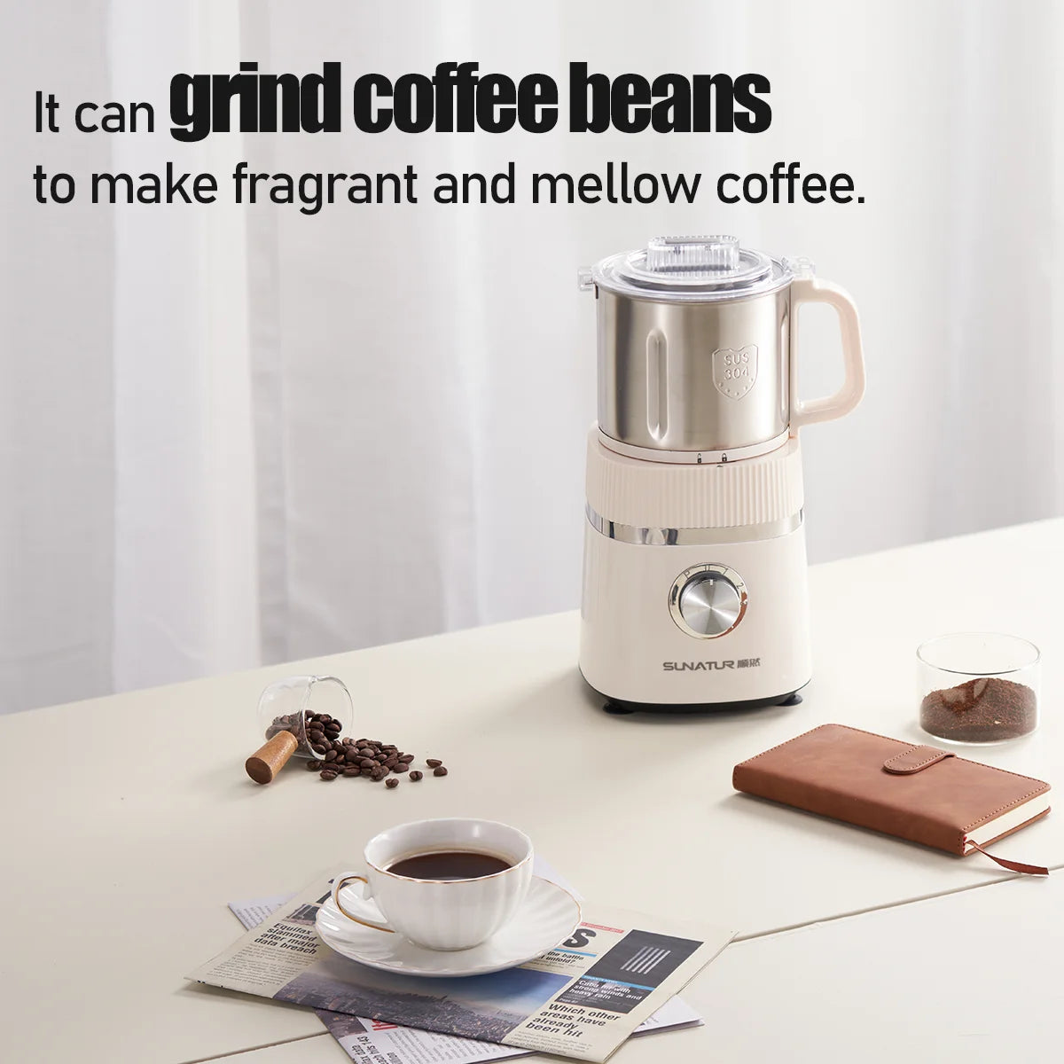 SUNATUR 500W Electric Food Grinder – 800ml Stainless Steel Grinding Cup with 4 Blades