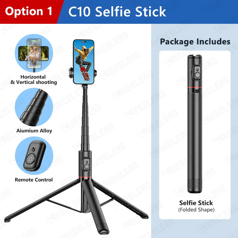 Hidden-Design Bluetooth Selfie Stick Tripod 183cm with Cold Shoe