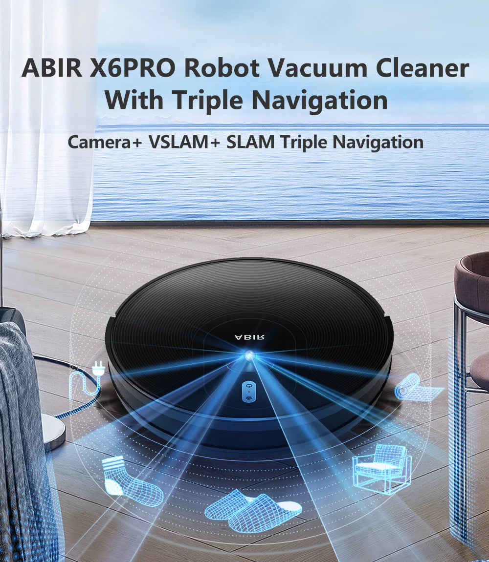 ABIR X6 Pro Robot Vacuum & Mop Combo – 6000Pa Power, Visual Mapping, Voice Control