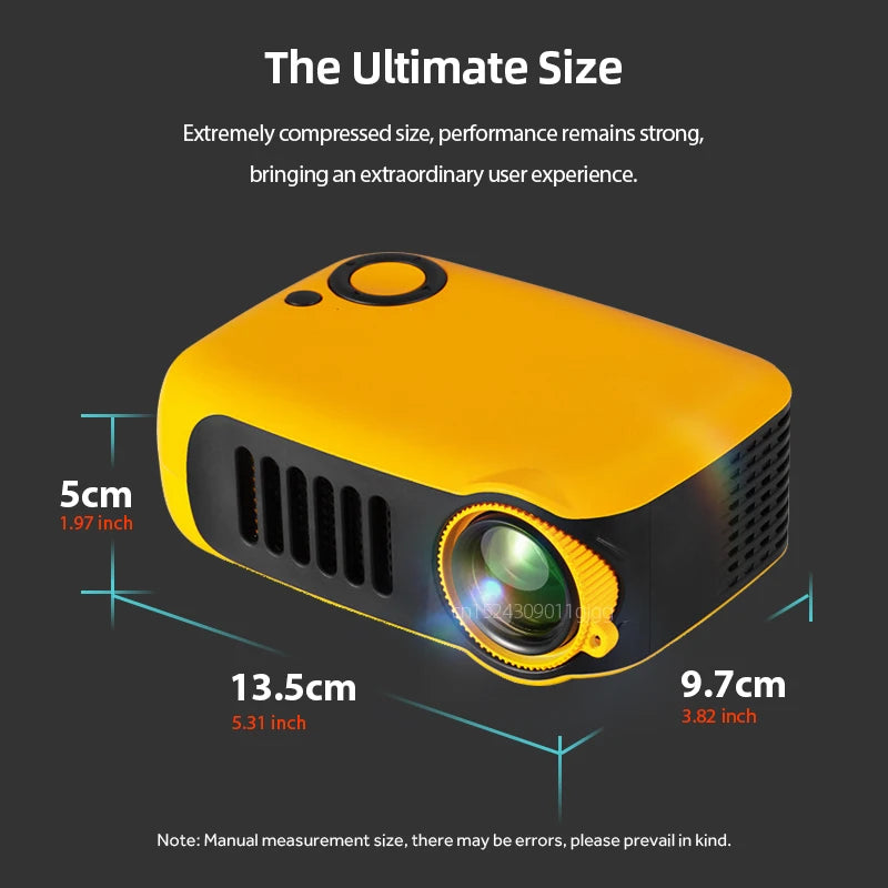 A2000 Compact Mini Projector – 1000 Lumens LED, HDMI Input, Home Entertainment