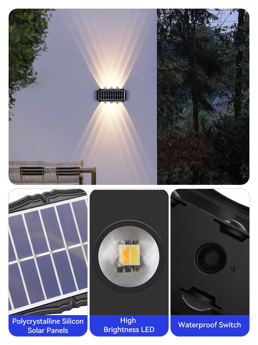 CHENBEN Solar LED Wall Light | IP65 Waterproof Outdoor Wall Lamp, Warm/RGB