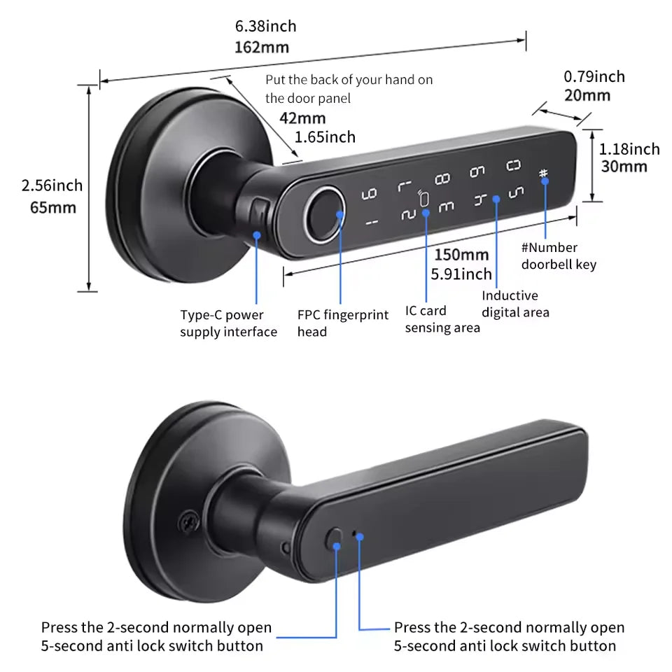 Tuya Smart Door Lock X1/X2 – Fingerprint, Password & App Control with Emergency USB