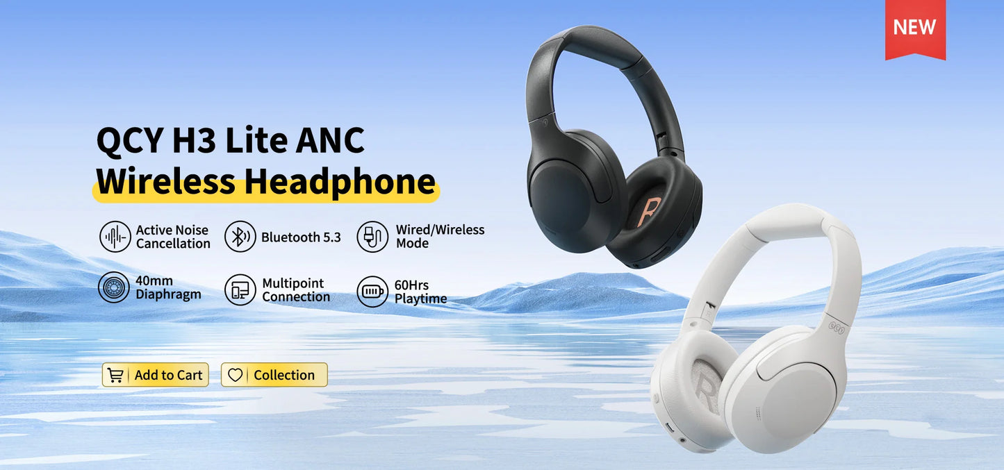H3 Lite ANC Wireless Headphones – 60H Battery, Bluetooth 5.3, Dual-Device