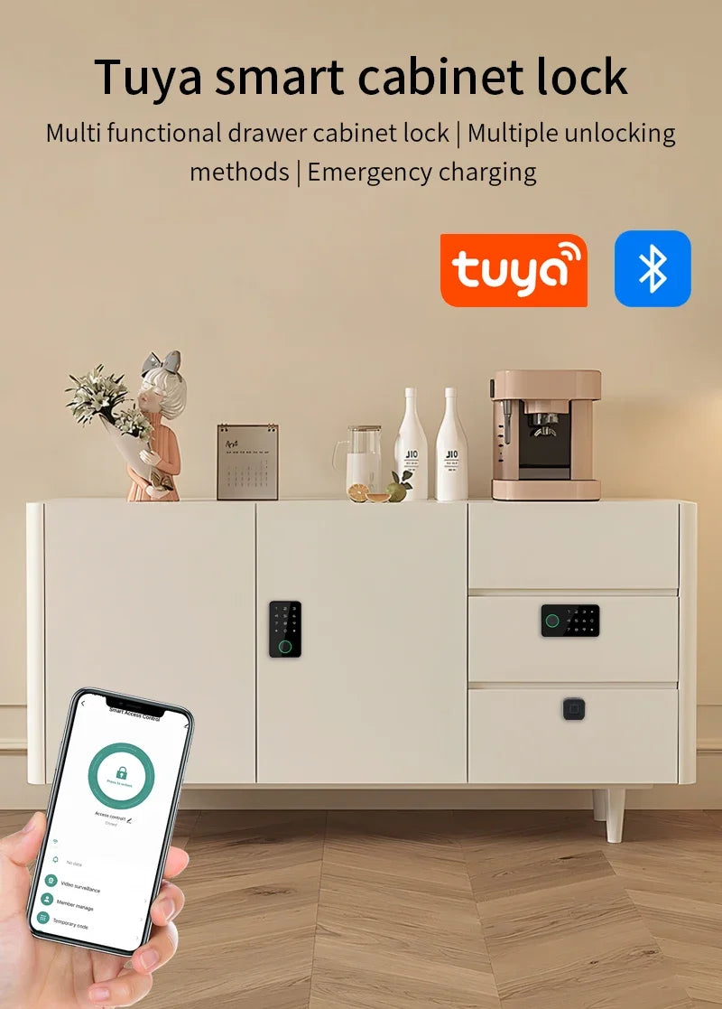 LUCKING DOOR Tuya Smart Fingerprint Cabinet Lock – Bluetooth App, Password & Key Unlock