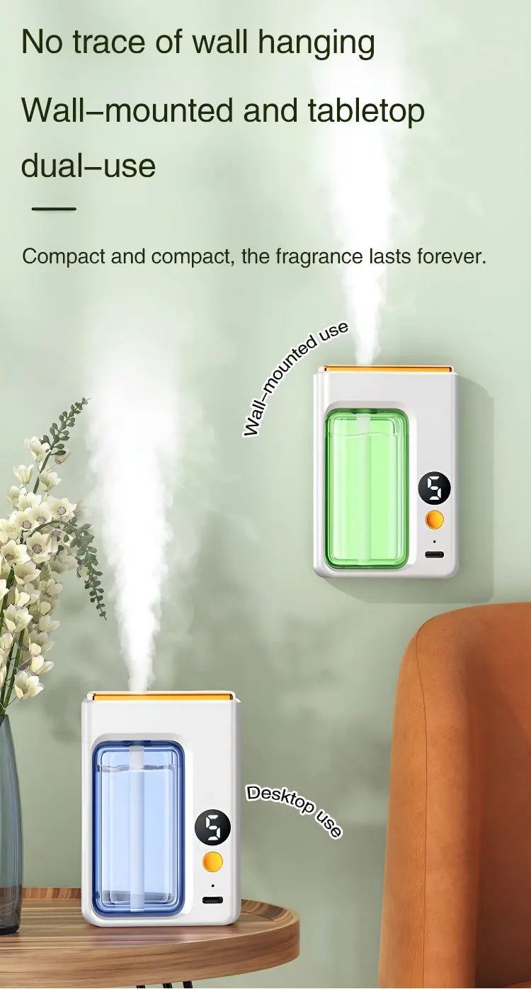 ZAOXI Smart Aromatherapy Diffuser – USB-C Rechargeable, Ultra-Quiet, Wall or Desk Mount