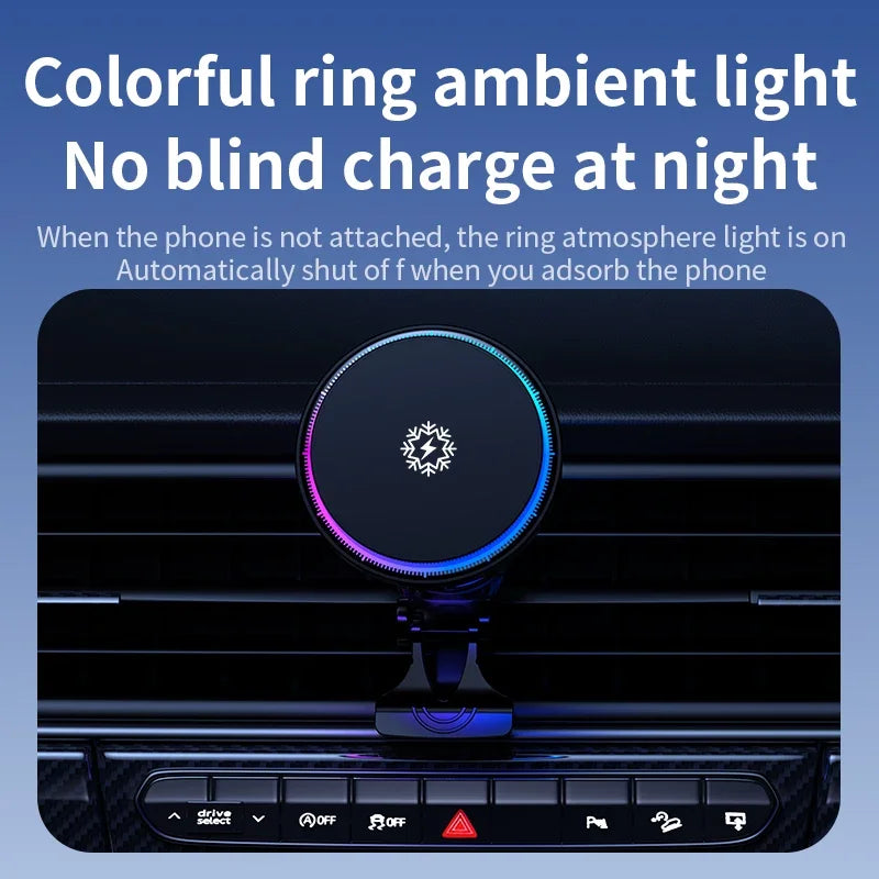 VIKEFON MagSafe Car Mount Charger 30W with Dual Cooling & LED Lights for iPhone