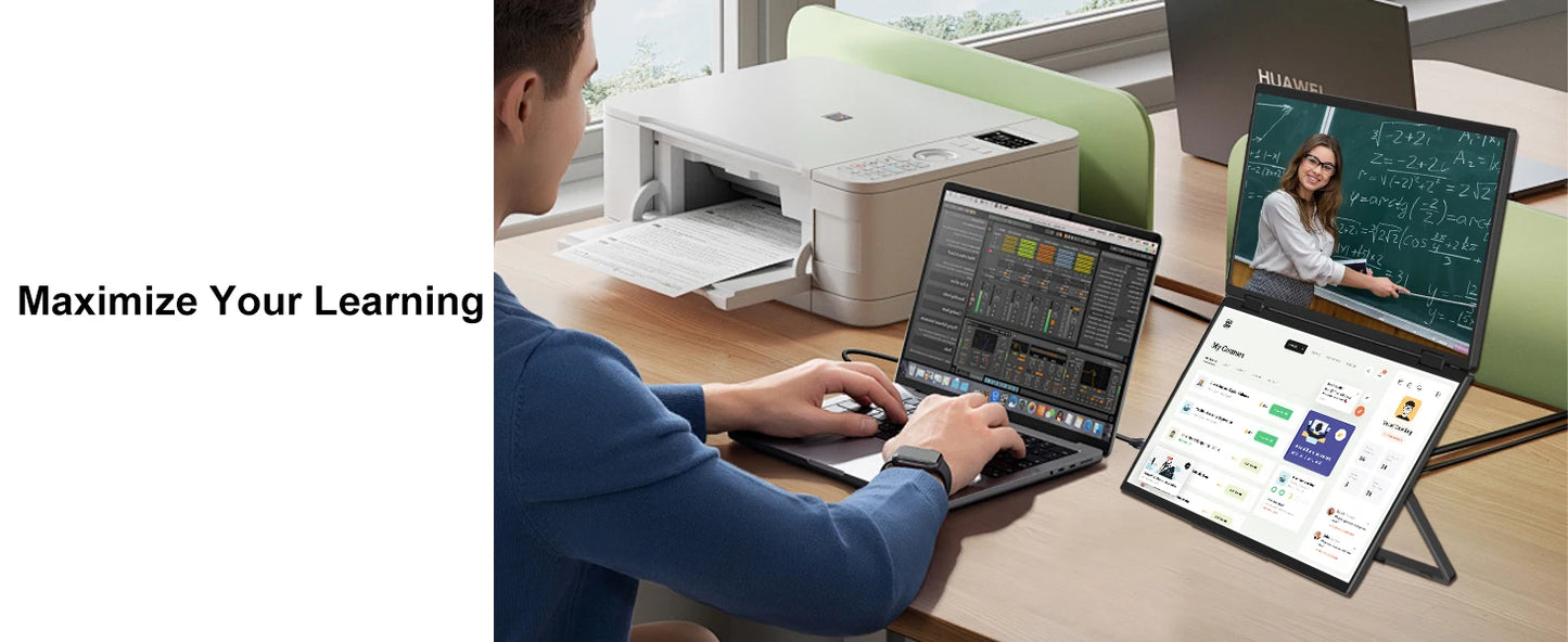 15.6″ Folding Dual Monitor | FHD IPS 1080P | USB-C Portable Display | Built-in Speakers